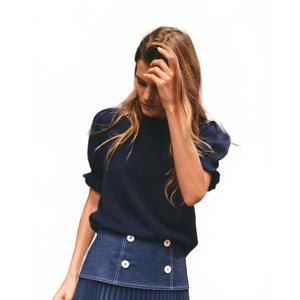 NEW CARTOLINA NANTUCKET fallon short sleeve pullover sweater in navy